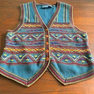 Aztec Button Front Sweater Vest Size Medium